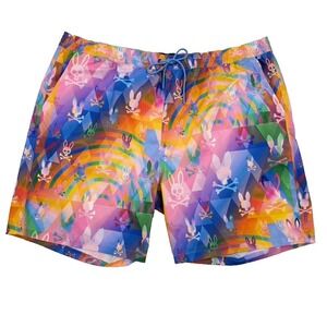 Psycho Bunny Swim Trunks 3XL Rainbow Bunny Skull Print Mesh Lined Shorts Mens